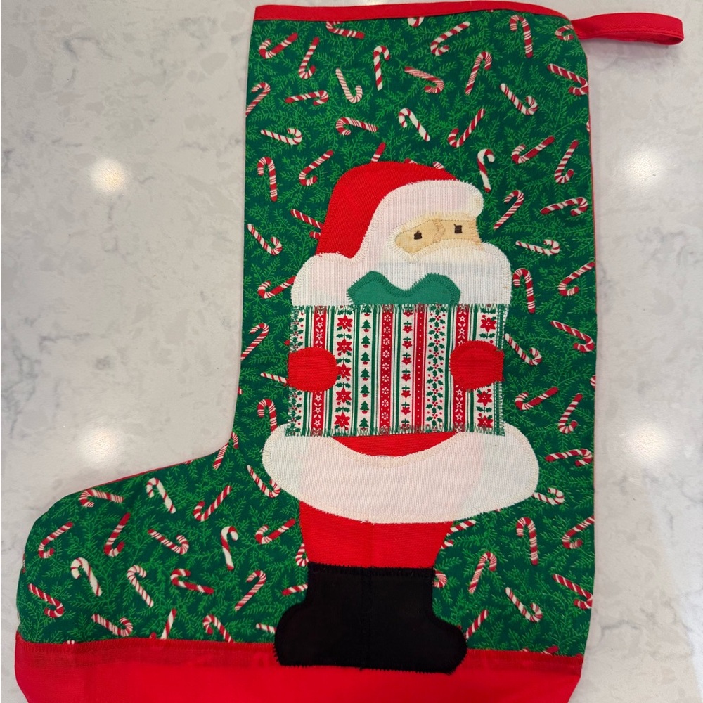 Vintage Appliqué Santa Christmas Stocking